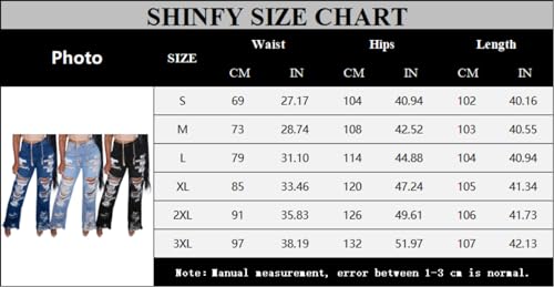 SHINFY Women's Ripped Jeans Distressed Cutout High Waisted Baggy Straight Wide Leg Y2K Denim Pants Light Blue