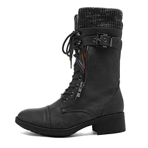 DREAM PAIRS Women's Winter Lace up Mid Calf Combat Riding Military Boots,Size 8.5,Black