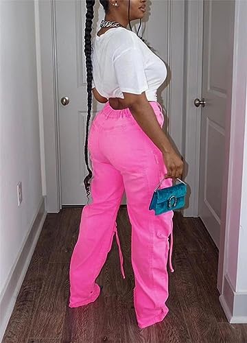 Lucuna Women's Cargo Pants Y2K High Waist Baggy Jeans Flap Pocket Loose Denim Pants Streetwear