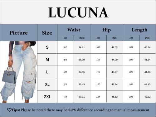 Lucuna Women's Cargo Pants Y2K High Waist Baggy Jeans Flap Pocket Loose Denim Pants Streetwear