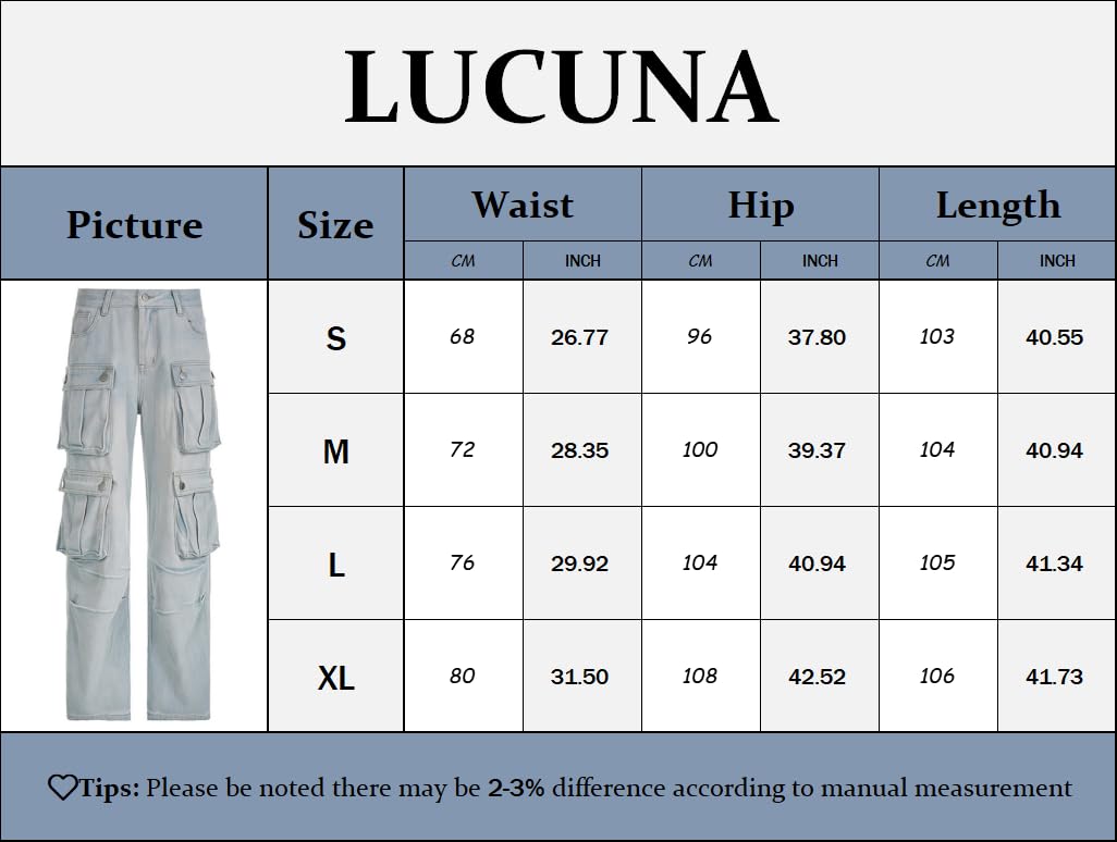 Lucuna Women's Cargo Pants Y2K High Waist Baggy Jeans Flap Pocket Loose Denim Pants Streetwear