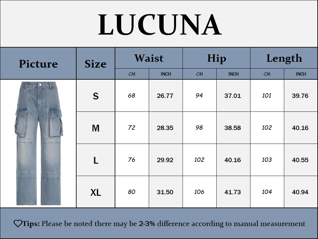 Lucuna Women's Cargo Pants Y2K High Waist Baggy Jeans Flap Pocket Loose Denim Pants Streetwear