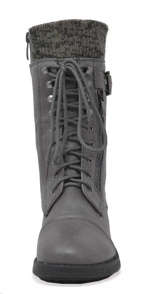 DREAM PAIRS Women's Winter Lace up Mid Calf Combat Riding Military Boots,Size 8.5,Black