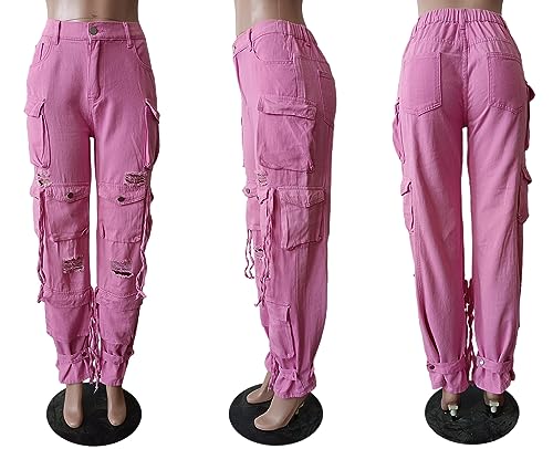 Lucuna Women's Cargo Pants Y2K High Waist Baggy Jeans Flap Pocket Loose Denim Pants Streetwear