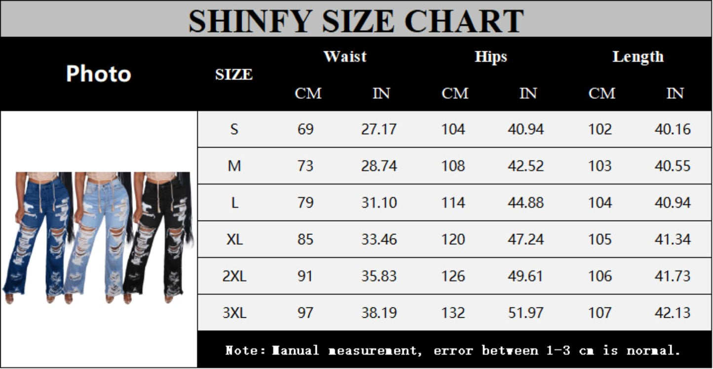 SHINFY Women's Ripped Jeans Distressed Cutout High Waisted Baggy Straight Wide Leg Y2K Denim Pants Light Blue
