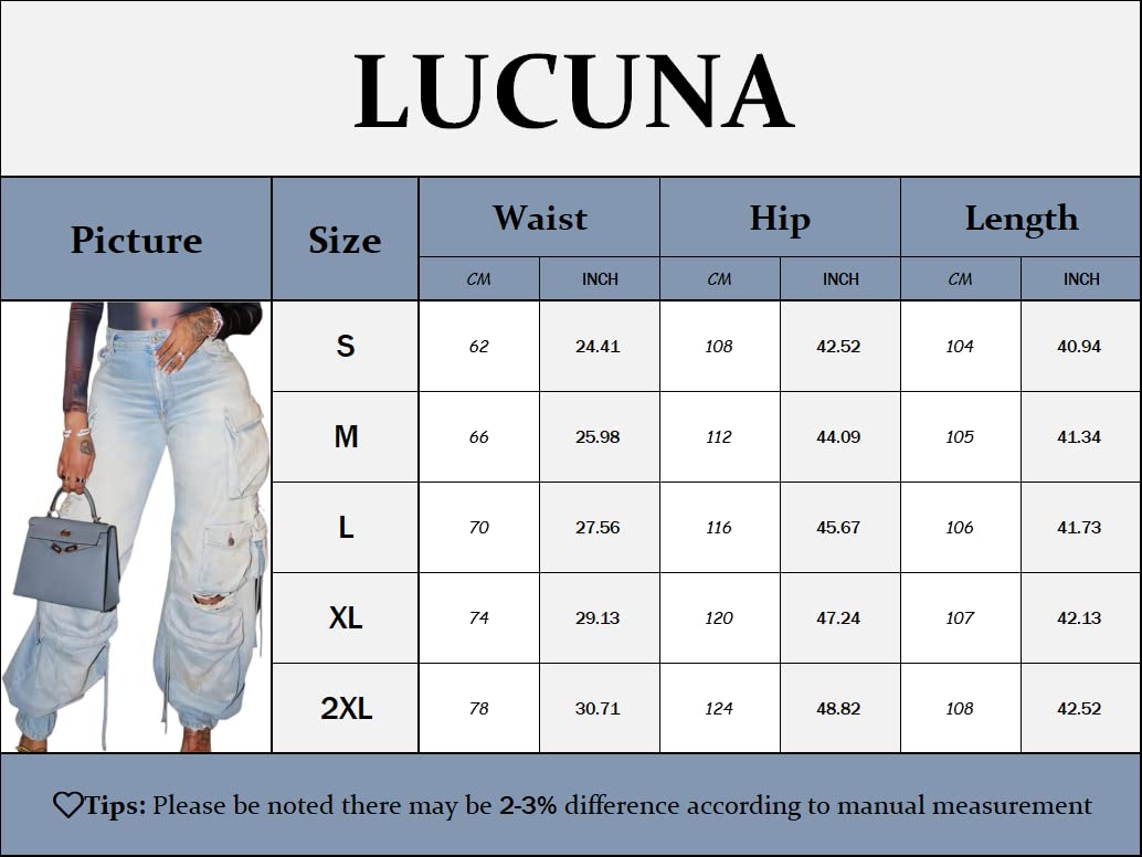 Lucuna Women's Cargo Pants Y2K High Waist Baggy Jeans Flap Pocket Loose Denim Pants Streetwear