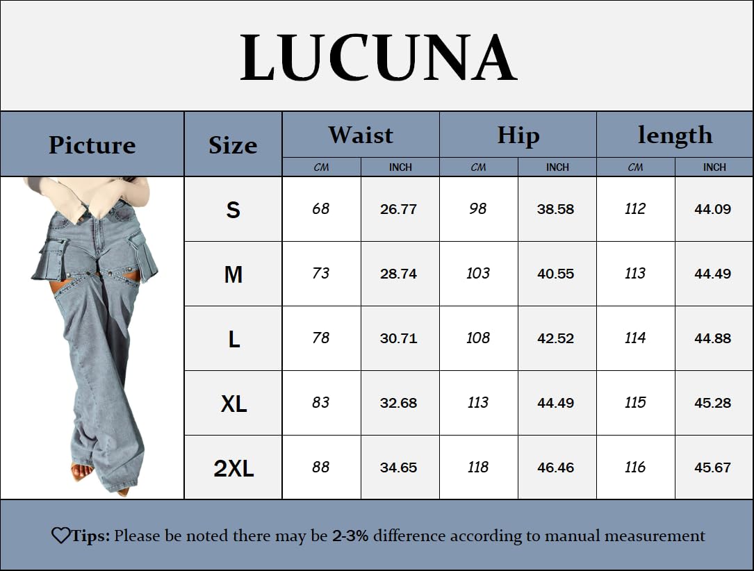 Lucuna Women's Cargo Pants Y2K High Waist Baggy Jeans Flap Pocket Loose Denim Pants Streetwear