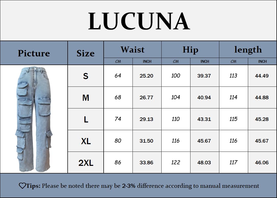 Lucuna Women's Cargo Pants Y2K High Waist Baggy Jeans Flap Pocket Loose Denim Pants Streetwear