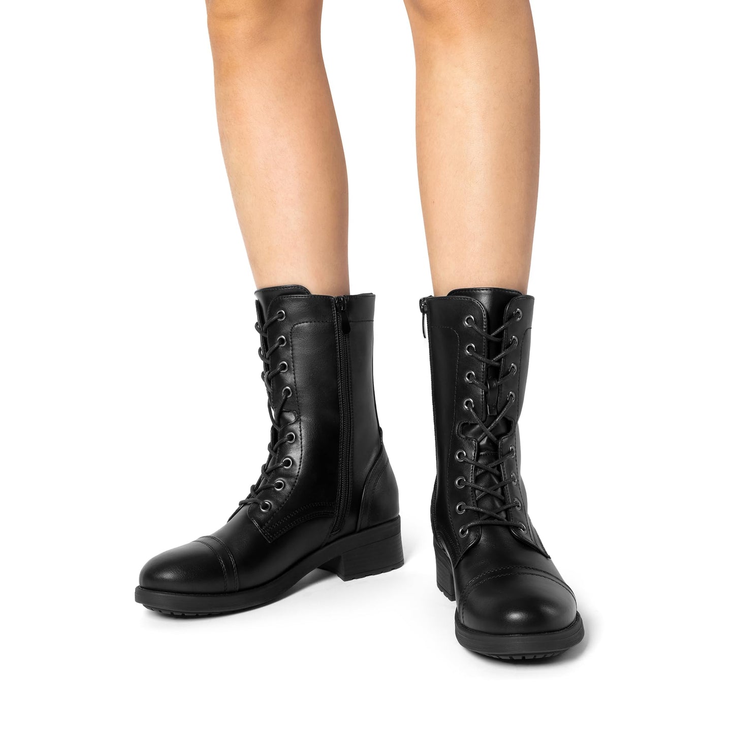 DREAM PAIRS Women's Winter Lace up Mid Calf Combat Riding Military Boots,Size 8.5,Black