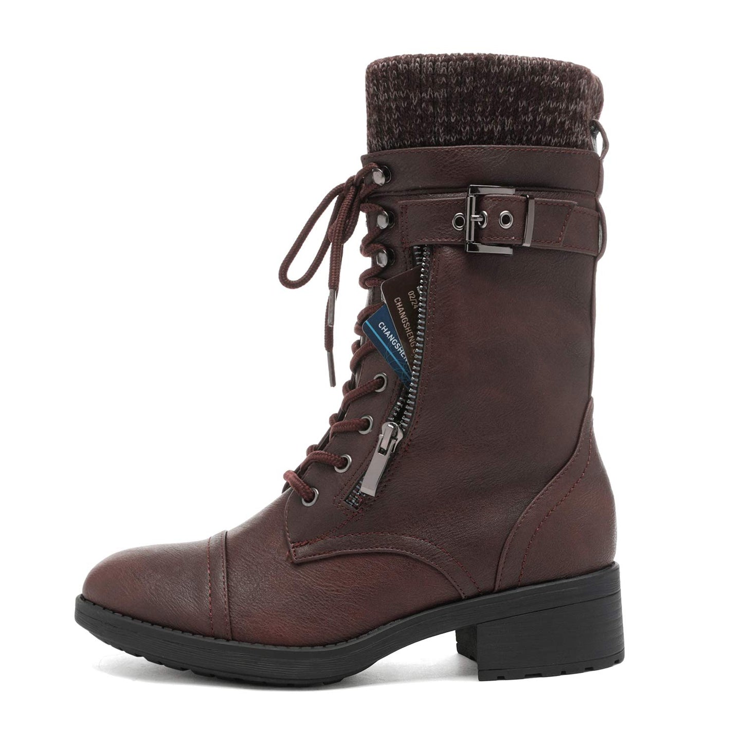 DREAM PAIRS Women's Winter Lace up Mid Calf Combat Riding Military Boots,Size 8.5,Black