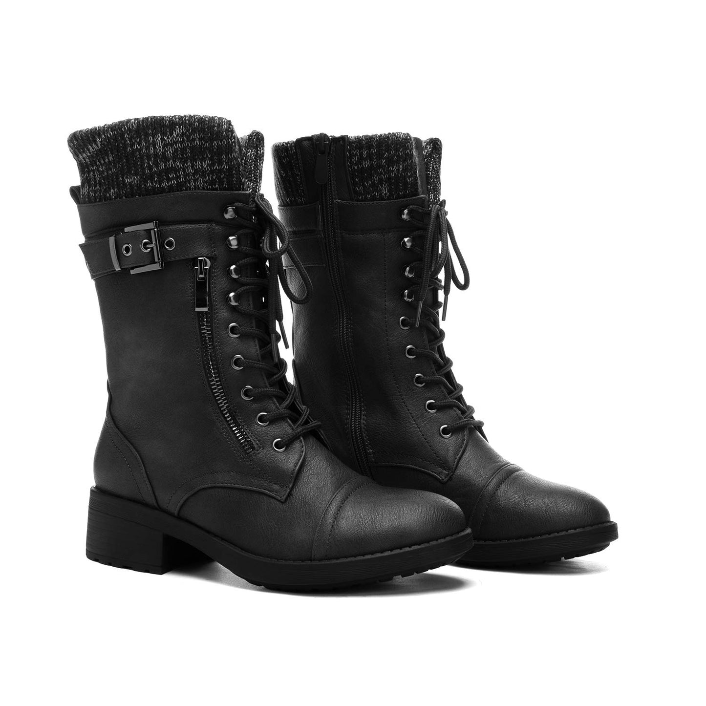 DREAM PAIRS Women's Winter Lace up Mid Calf Combat Riding Military Boots,Size 8.5,Black