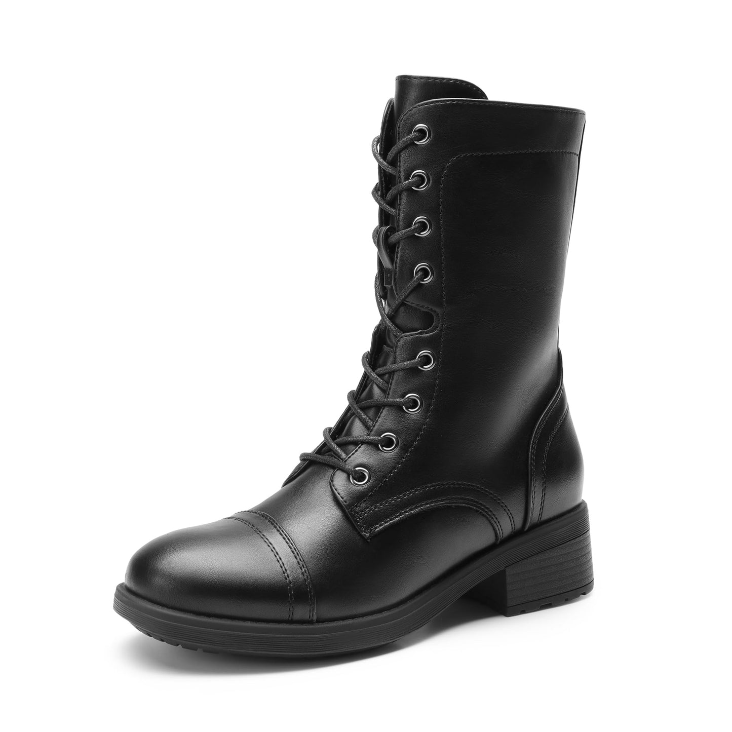 DREAM PAIRS Women's Winter Lace up Mid Calf Combat Riding Military Boots,Size 8.5,Black