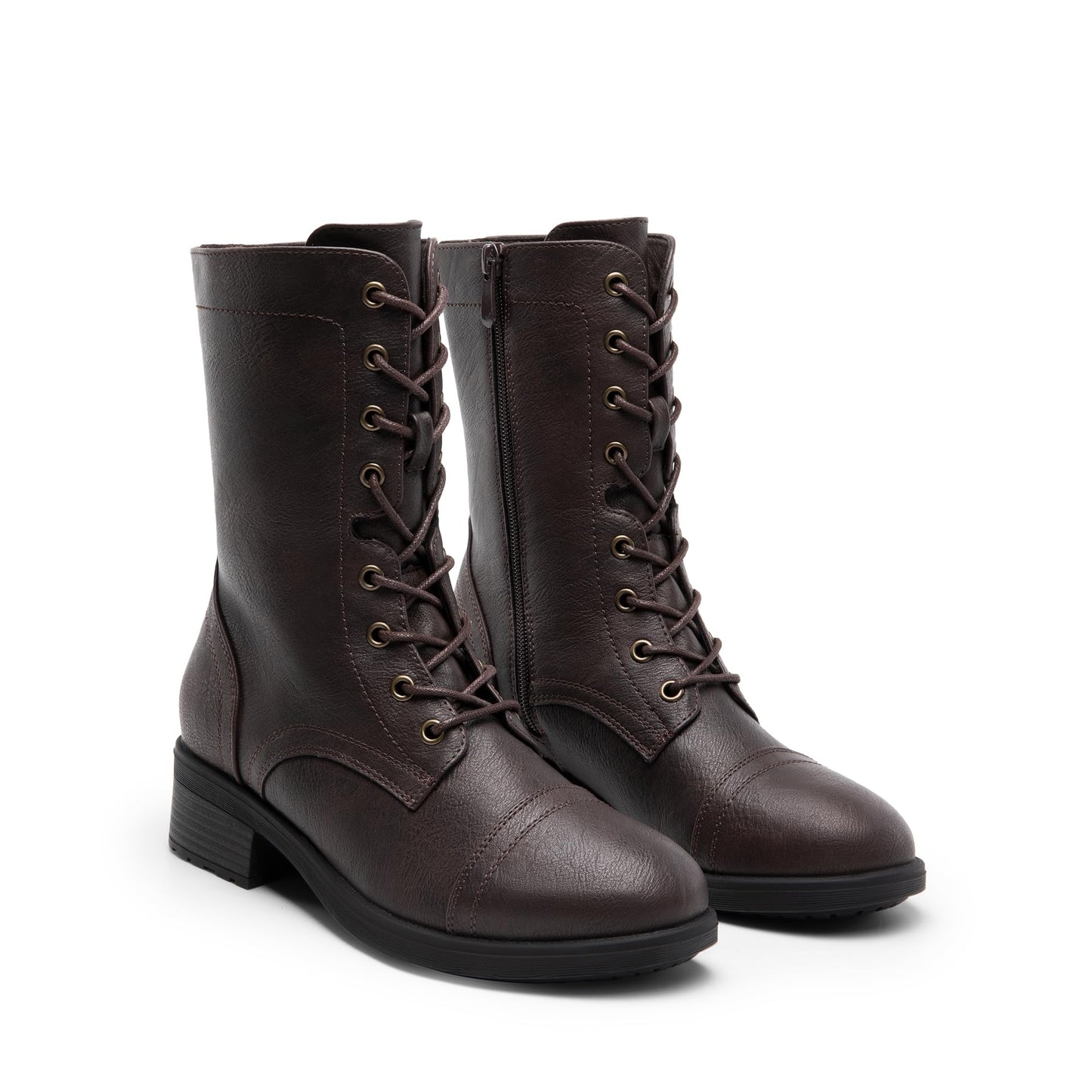 DREAM PAIRS Women's Winter Lace up Mid Calf Combat Riding Military Boots,Size 8.5,Black