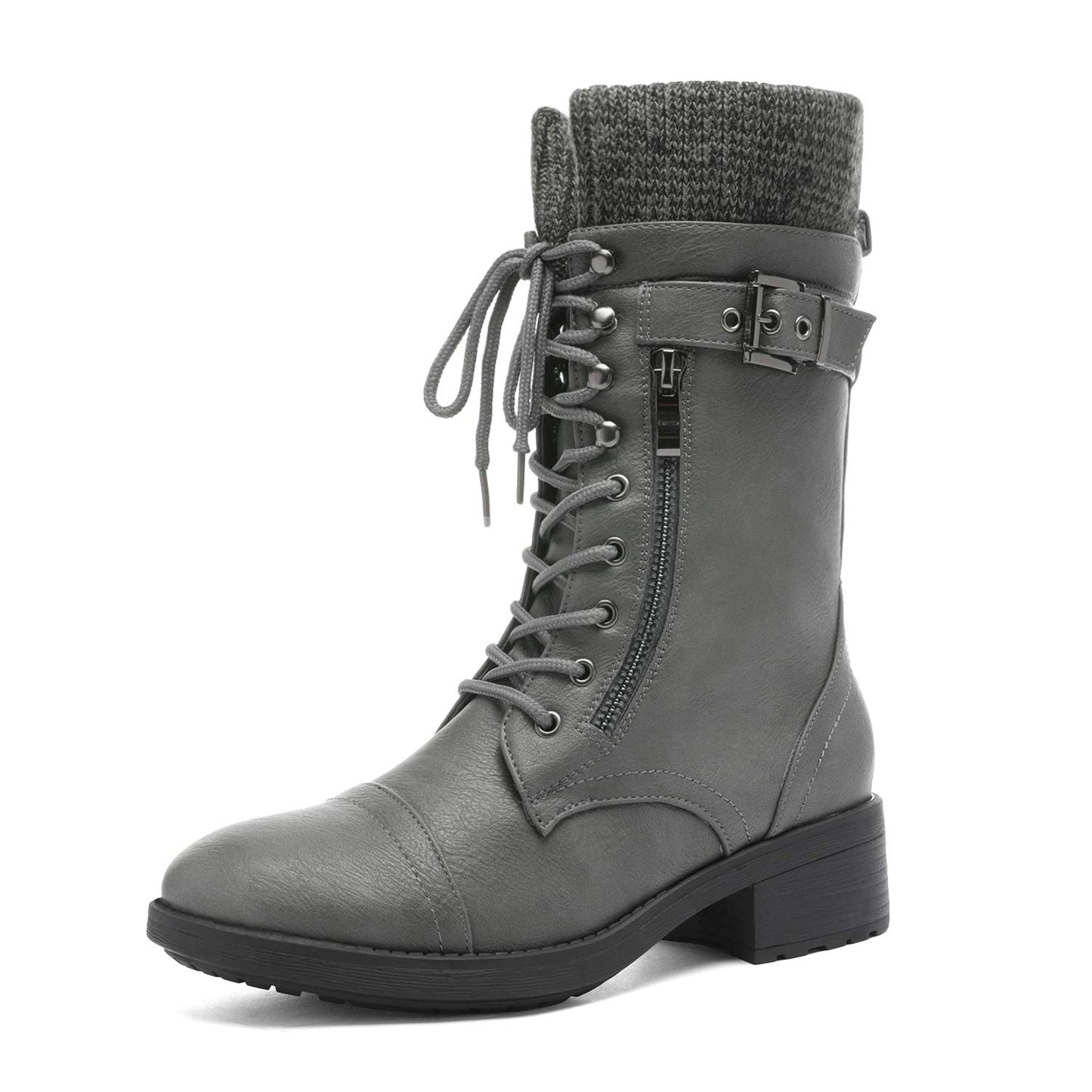 DREAM PAIRS Women's Winter Lace up Mid Calf Combat Riding Military Boots,Size 8.5,Black
