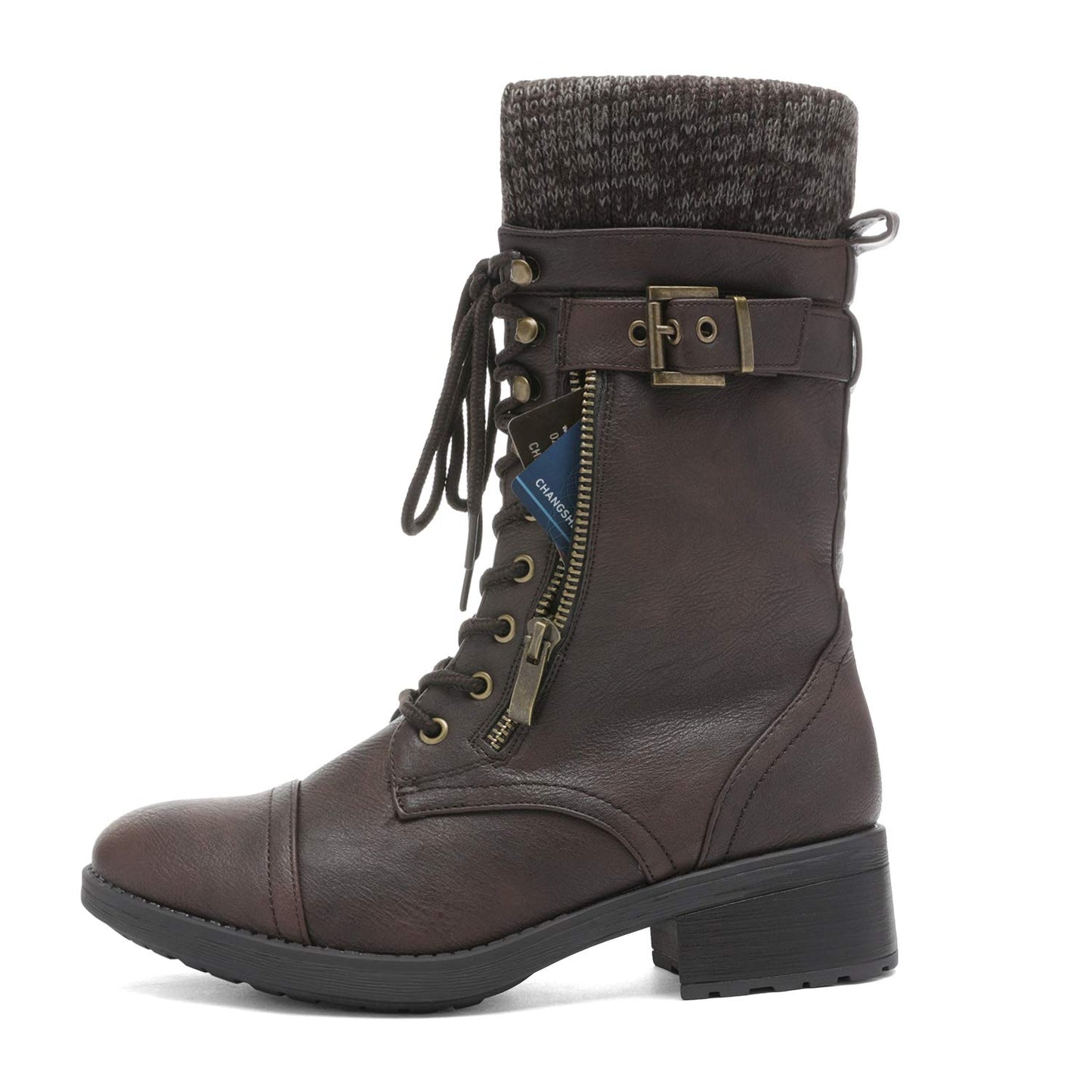 DREAM PAIRS Women's Winter Lace up Mid Calf Combat Riding Military Boots,Size 8.5,Black