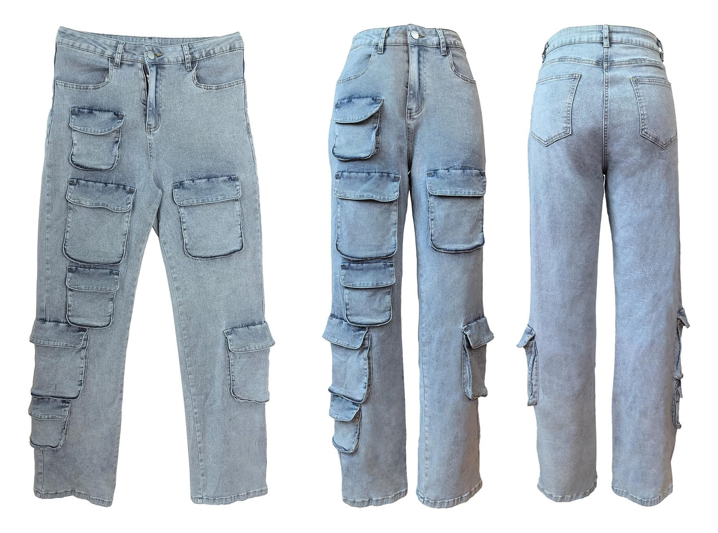 Lucuna Women's Cargo Pants Y2K High Waist Baggy Jeans Flap Pocket Loose Denim Pants Streetwear