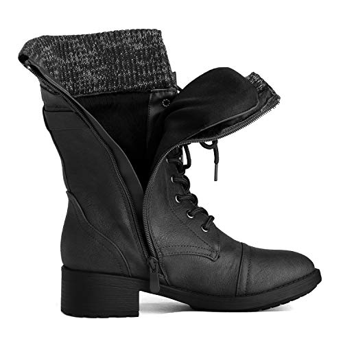 DREAM PAIRS Women's Winter Lace up Mid Calf Combat Riding Military Boots,Size 8.5,Black