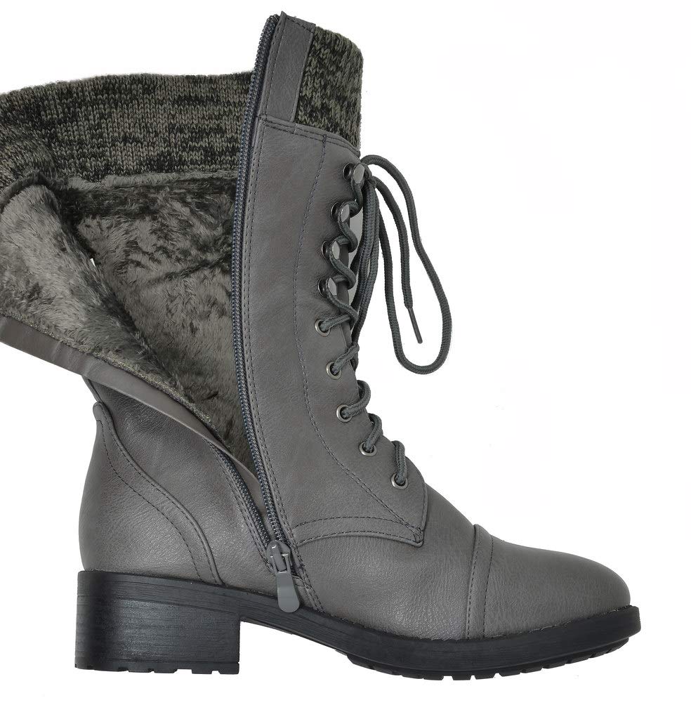 DREAM PAIRS Women's Winter Lace up Mid Calf Combat Riding Military Boots,Size 8.5,Black