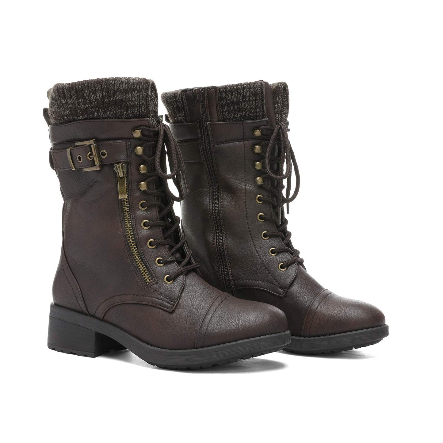 DREAM PAIRS Women's Winter Lace up Mid Calf Combat Riding Military Boots,Size 8.5,Black