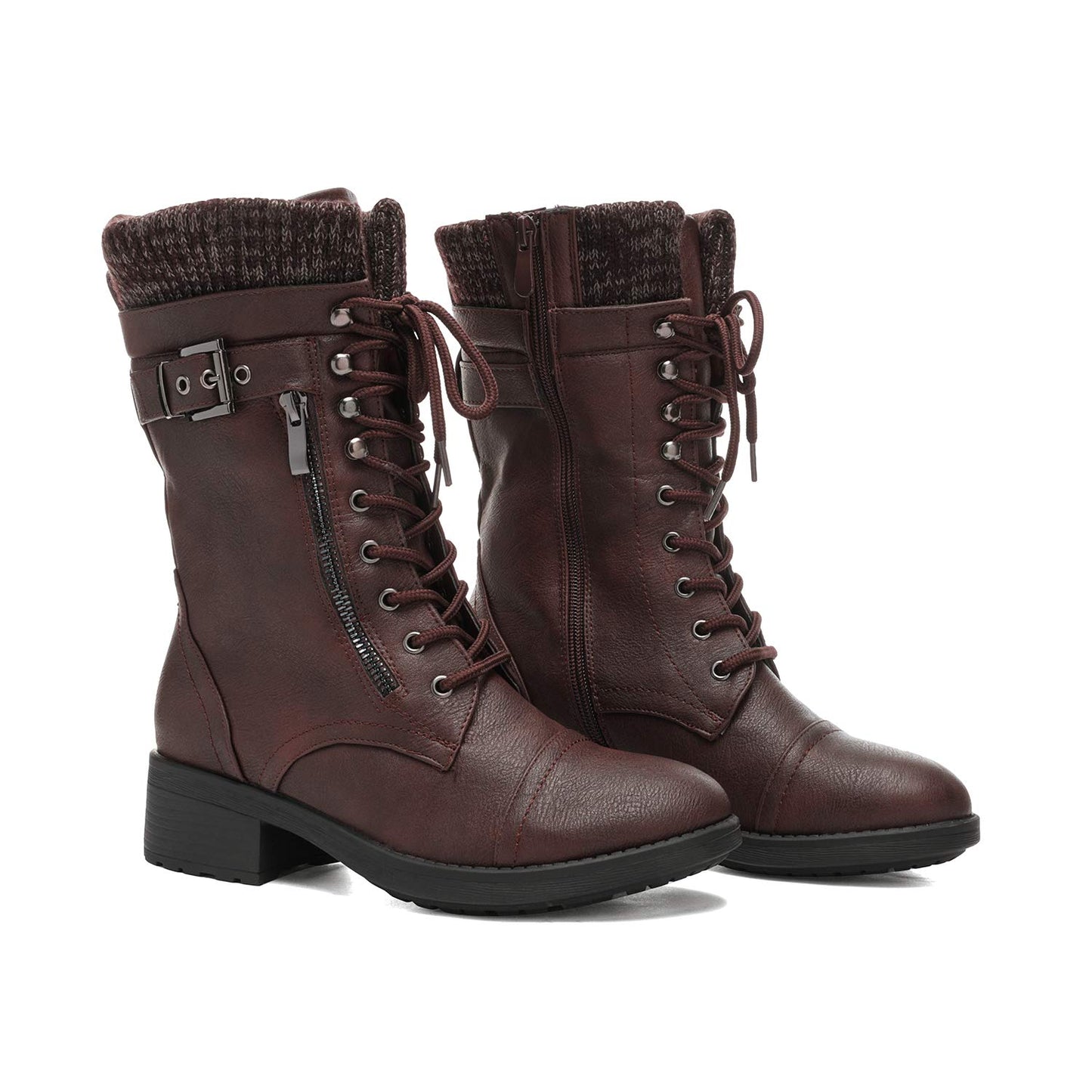 DREAM PAIRS Women's Winter Lace up Mid Calf Combat Riding Military Boots,Size 8.5,Black