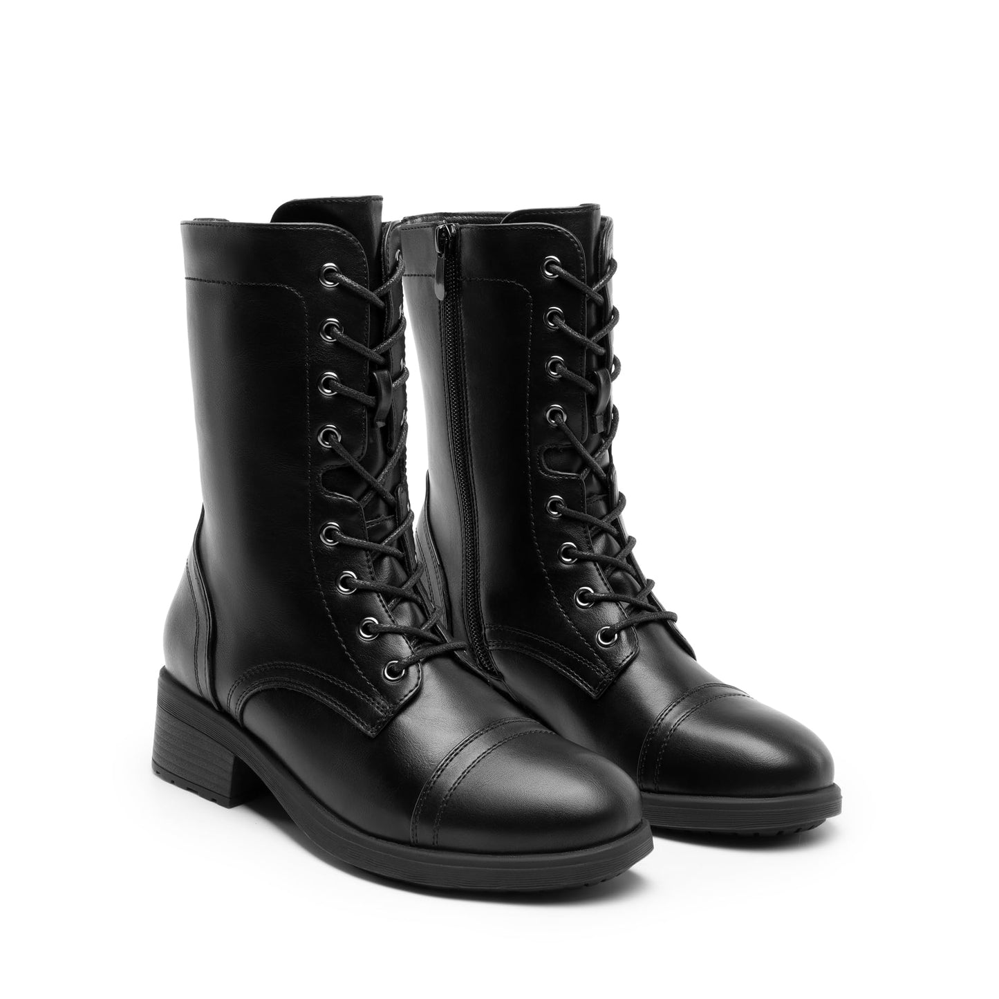 DREAM PAIRS Women's Winter Lace up Mid Calf Combat Riding Military Boots,Size 8.5,Black
