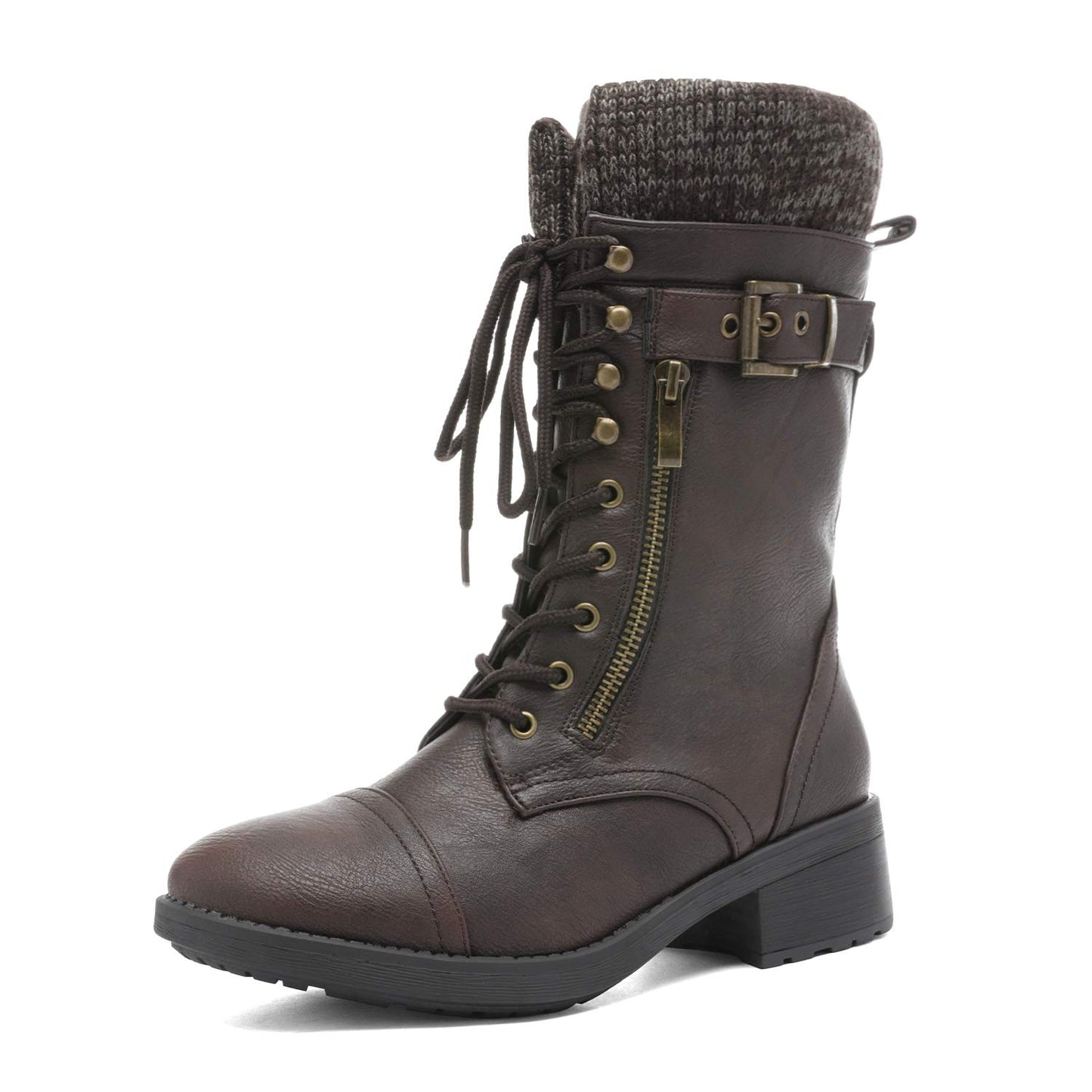 DREAM PAIRS Women's Winter Lace up Mid Calf Combat Riding Military Boots,Size 8.5,Black