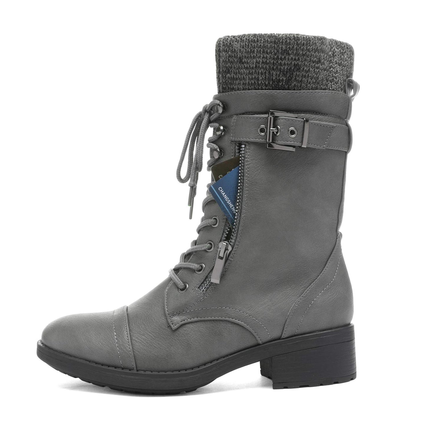 DREAM PAIRS Women's Winter Lace up Mid Calf Combat Riding Military Boots,Size 8.5,Black
