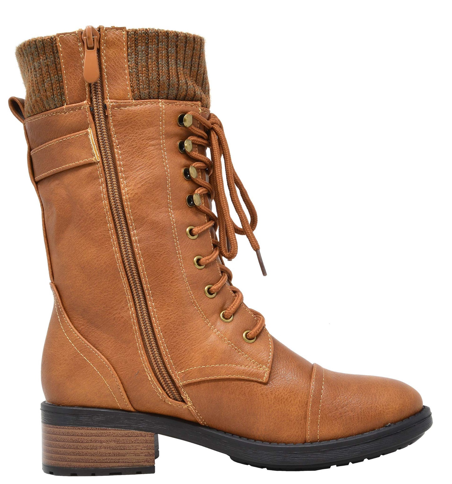 DREAM PAIRS Women's Winter Lace up Mid Calf Combat Riding Military Boots,Size 8.5,Black
