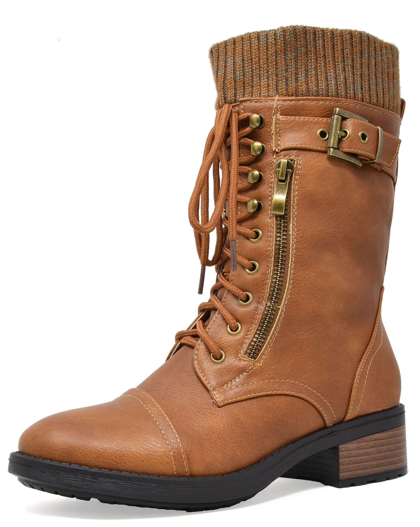 DREAM PAIRS Women's Winter Lace up Mid Calf Combat Riding Military Boots,Size 8.5,Black